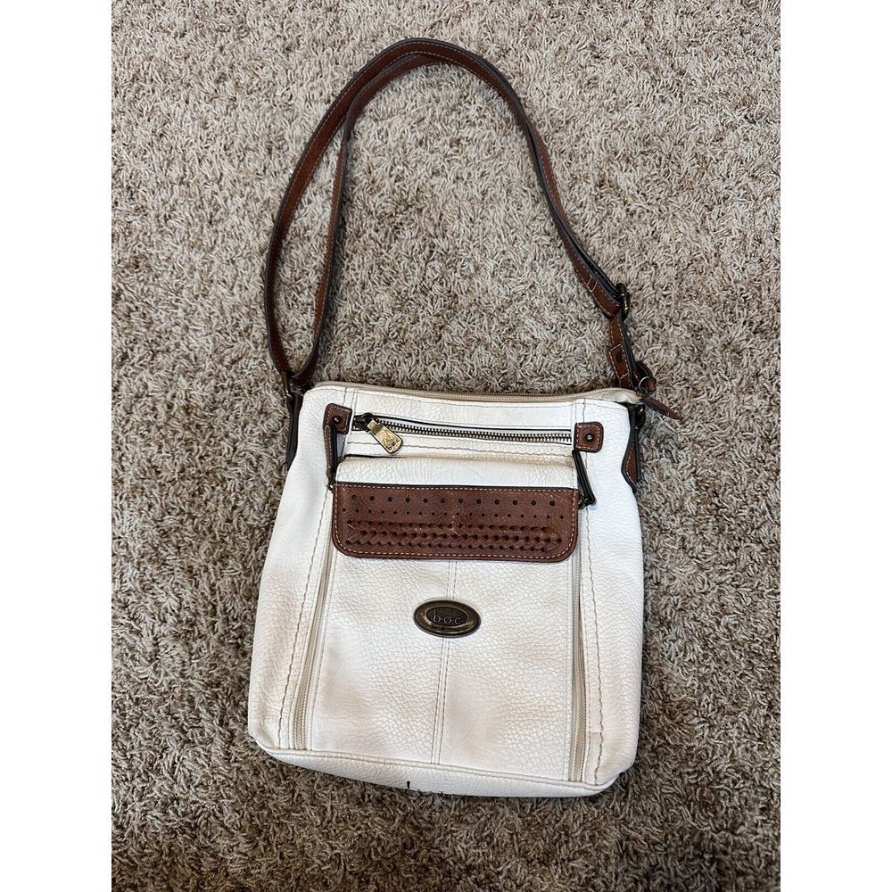 BOC Born Concept Crossbody Handbag Cream Brown Zip Top‎ Organizer Purse Bag
